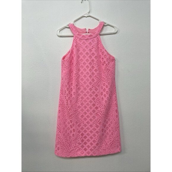 Lilly Pulitzer Halter Swing Mini Dress Lace Hot Pink Lined Size Small - Picture 9 of 15